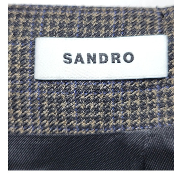 Sandro Paris Buckle Plaid Mini Skirt Size 2 Wool Blend 90s Preppy Chic Academia - Picture 7 of 9
